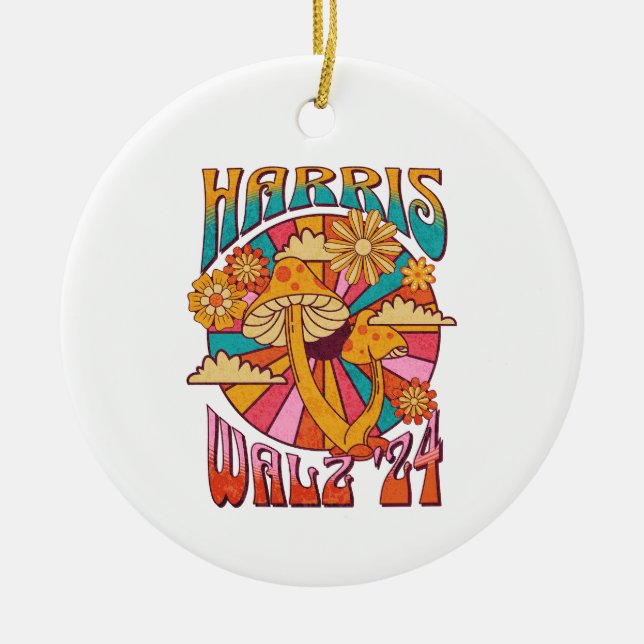 Harris Walz 2024 Trendy Boho Hippie Mushroom Ceramic Tree Decoration (Front)