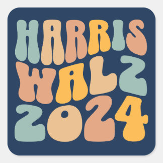 Harris Walz 2024 Trendy Wavy Boho Square Sticker