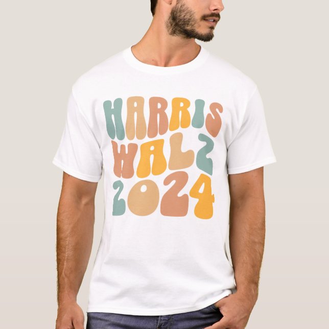 Harris Walz 2024 Trendy Wavy Boho T-Shirt (Front)