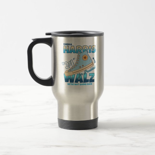 Harris Walz 2024 We're Not Going Back Sneaker Travel Mug (Left)