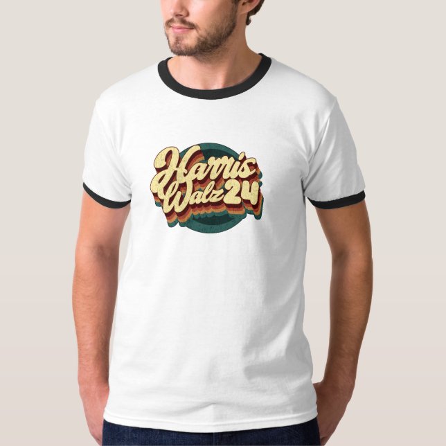 Harris Walz 24 Retro Ringer T-Shirt (Front)