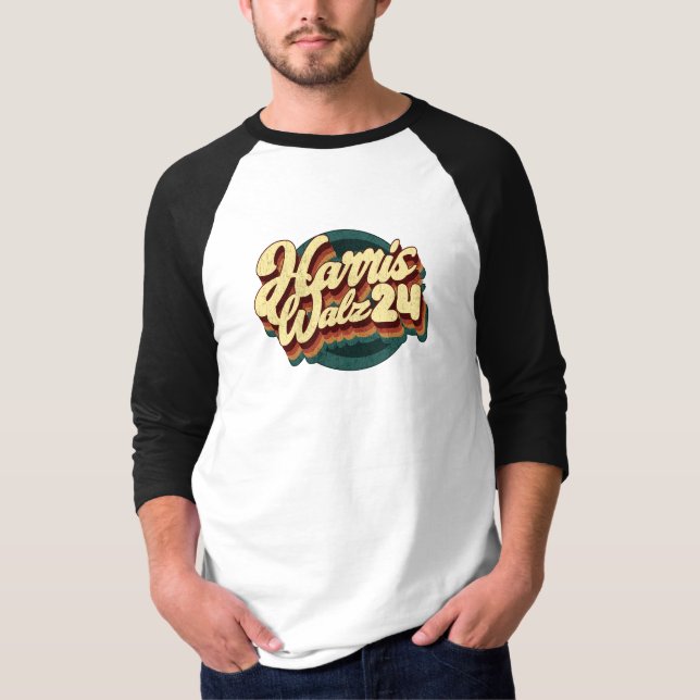 Harris Walz 24 Retro Ringer T-Shirt (Front)