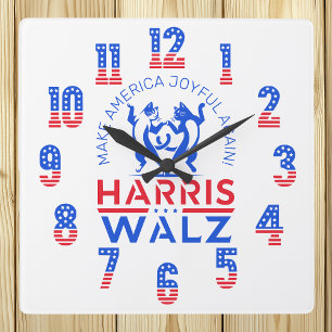 Harris Walz Dancing Cats Make America Joyful Again Square Wall Clock