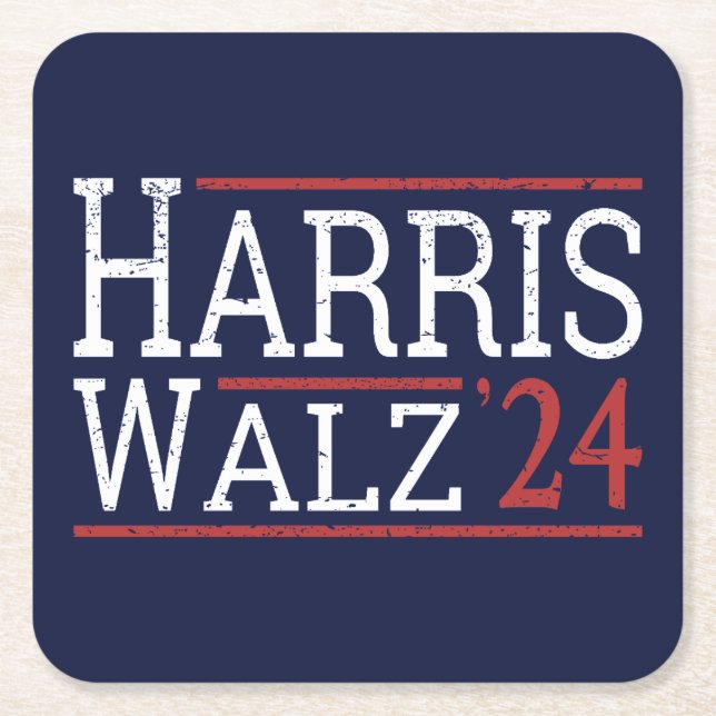 Harris Walz Election 2024 I Square Paper Coaster (Front)