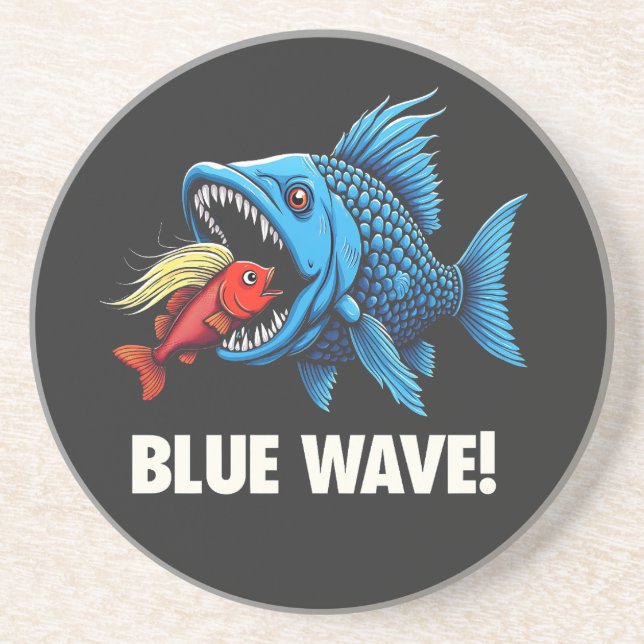 Harris Walz Election Blue Waves Democrat Fish  Coaster (Front)