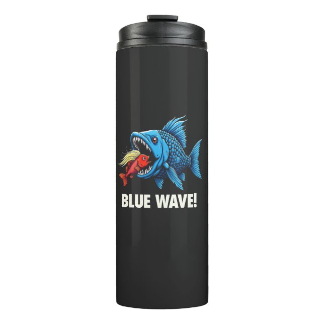 Harris Walz Election Blue Waves Democrat Fish  Thermal Tumbler (Front)
