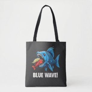 Harris Walz Election Blue Waves Democrat Fish  Tote Bag