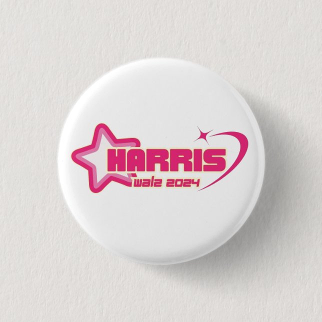 Harris Walz Girly Pink Stars and Hearts President 3 Cm Round Badge (Front)