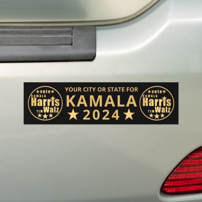 Harris Walz Gold Election Personalised Political Bumper Sticker (On Car)