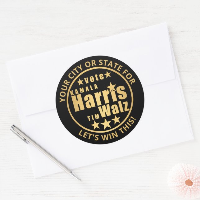 Harris Walz Gold Personalised Political Election Classic Round Sticker (Envelope)