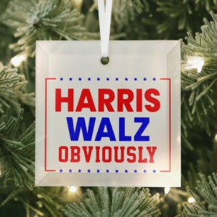 Harris Walz Obviously Kamala Harris for President Glass Tree Decoration