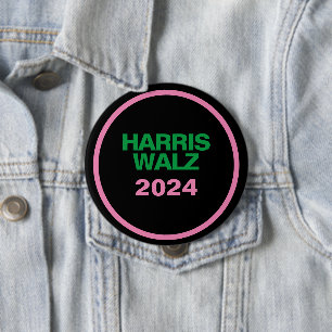 HARRIS WALZ Pink Green Black Large Round 10 Cm Round Badge