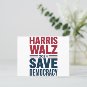 Harris Walz Save Democracy Postcard