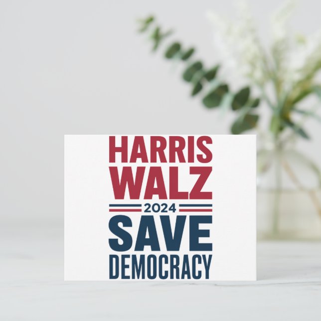 Harris Walz Save Democracy Postcard (Standing Front)