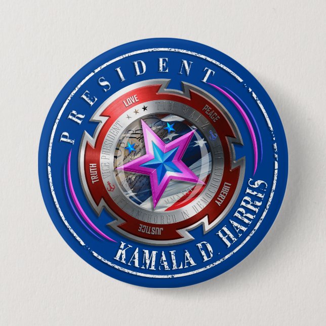 Harris-Walz Stamp Shield Button (Front)