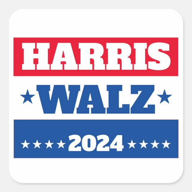 Harris Walz | Tim Walz 2024 Campaign Blue Red Square Sticker (Front)