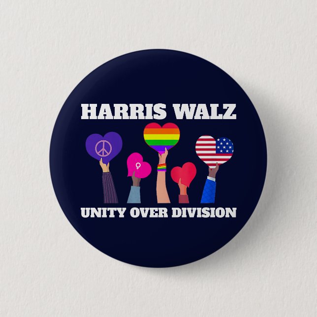 Harris Walz Unity Over Division LGBTQ Dark Blue 6 Cm Round Badge (Front)