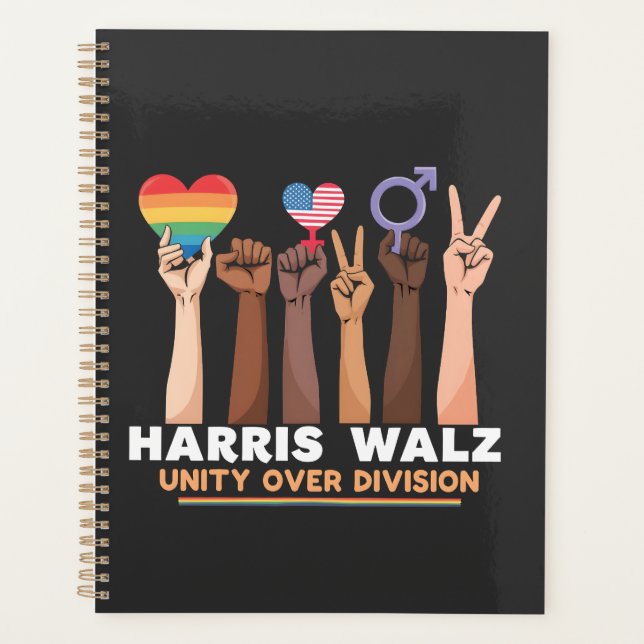 Harris Walz Unity Over Division Peace Love LGBTQ Planner (Front)