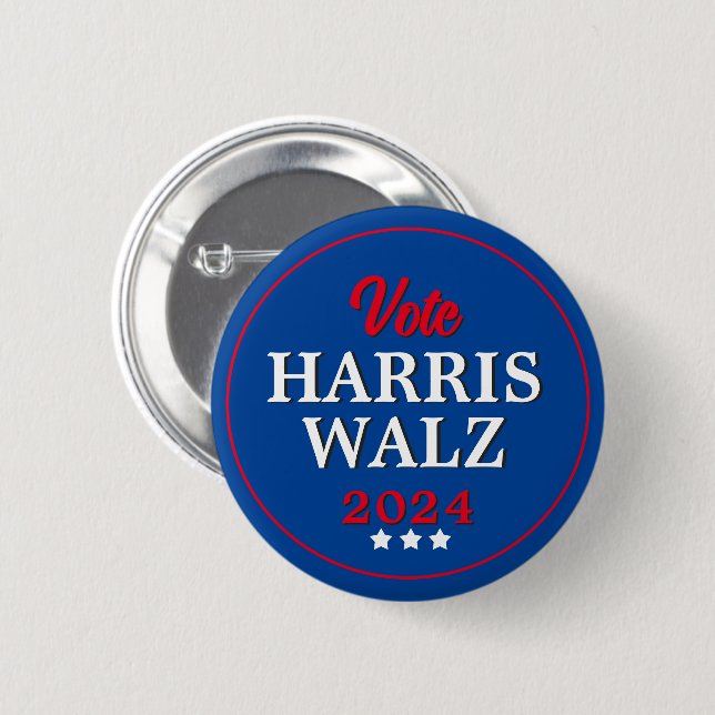 Harris Walz Vote 2024 Democrat Election 6 Cm Round Badge (Front & Back)