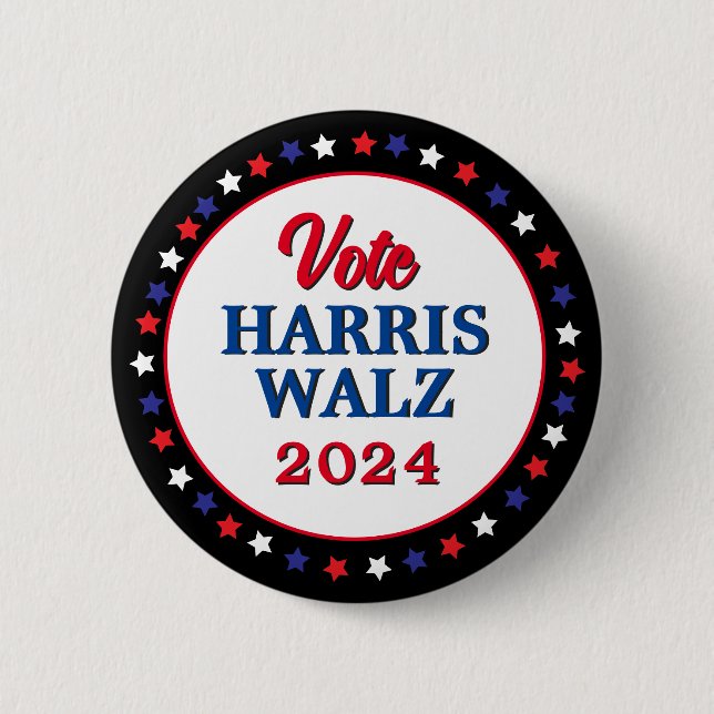 Harris Walz Vote 2024 Democrat Election 6 Cm Round Badge (Front)