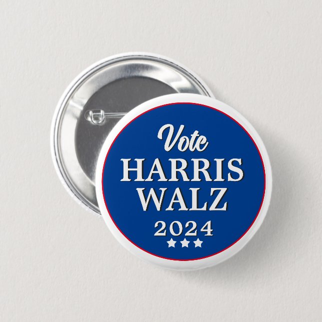 Harris Walz Vote 2024 Democrat Election Button (Front & Back)