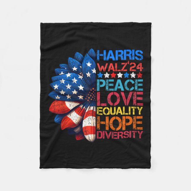 Harris Wheimer 2024 Peace Love Equality Hope Diver Fleece Blanket (Front)