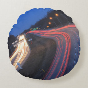 Harrisburg Pennsylvania I-81 Light Trails at Dusk Round Cushion