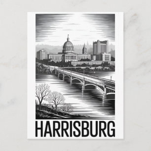 Harrisburg Pennsylvania Skyline Black White  Holiday Postcard