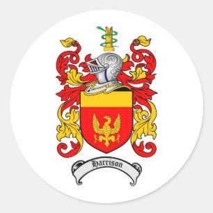 HARRISON FAMILY CREST -  HARRISON COAT OF ARMS CLASSIC ROUND STICKER