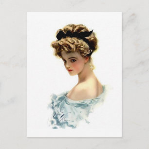 Harrison Fisher Girl  in Blue Postcard