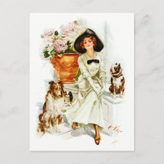 Harrison Fisher: Woman with three Dogs Postcard