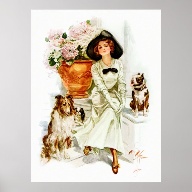 Harrison Fisher: Woman with three Dogs Poster (Front)