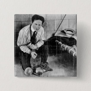 Harry Houdini About to Escape from Prison 15 Cm Square Badge