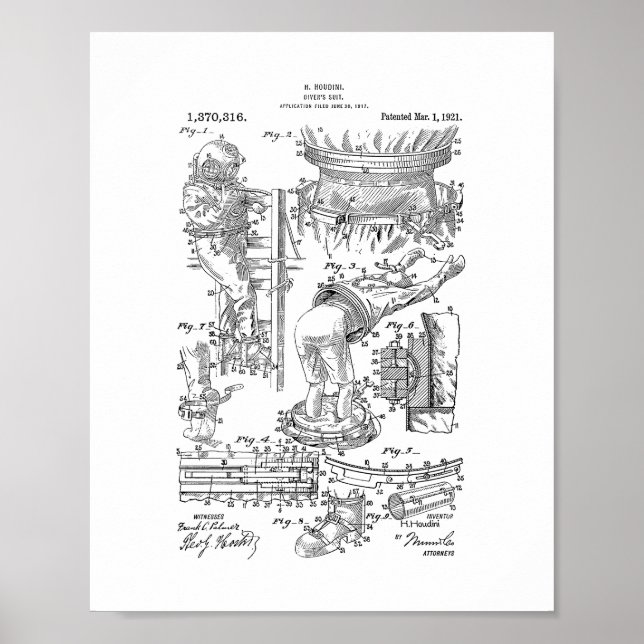 Harry Houdini Diver's Suit Patent Poster (Front)