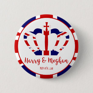 Harry & Meghan Crown   Royal Wedding Celebration 6 Cm Round Badge