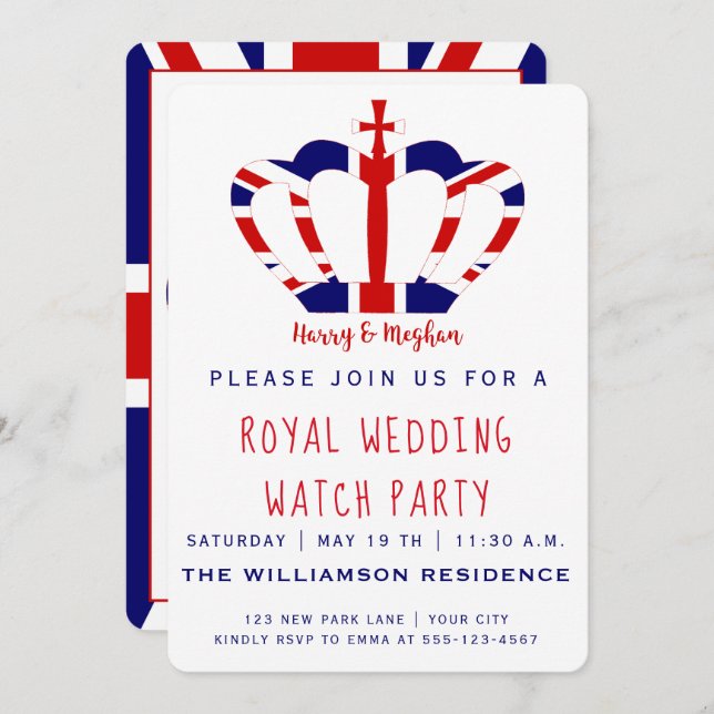 Harry & Meghan Crown | Royal Wedding Watch Party Invitation (Front/Back)