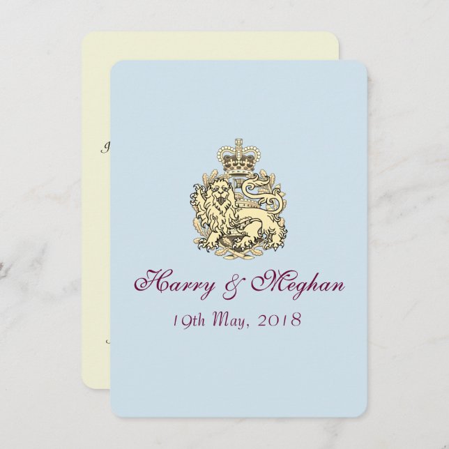 Harry Meghan Posh Royal Wedding Invitation (Blue) (Front/Back)