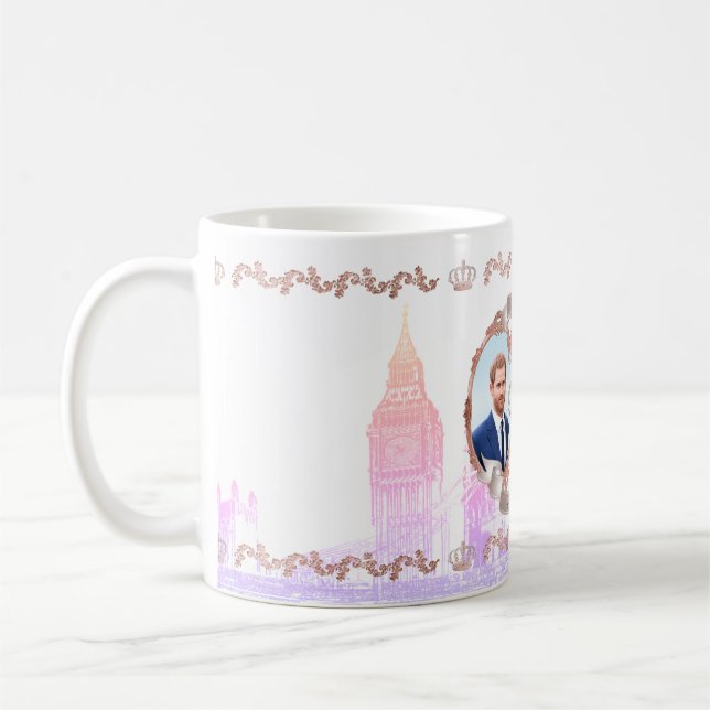 Harry+Meghan Rose Gold/DIY background colour Coffee Mug (Left)