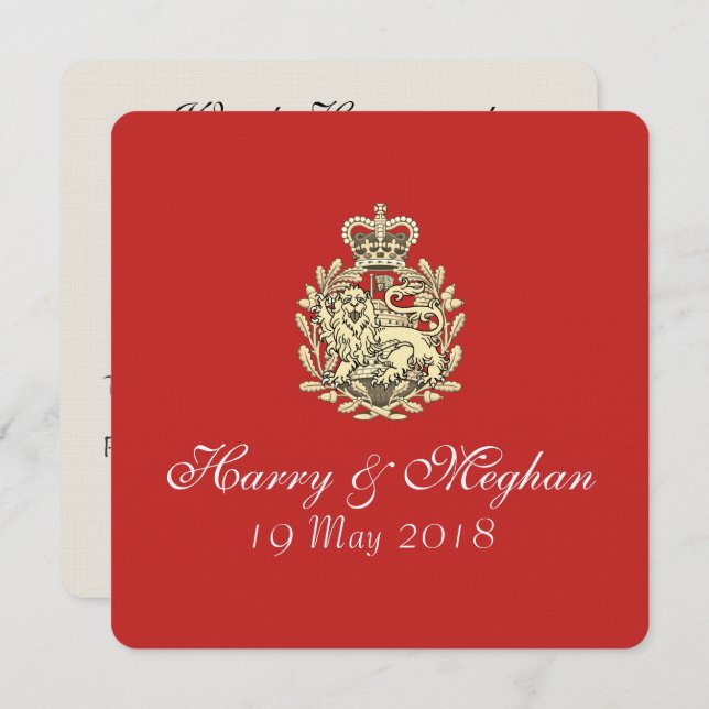 Harry Meghan Royal Wedding Red Invitation (Square) (Front/Back)