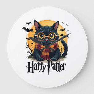 Harry Pawter Witch Black Cat Halloween Funny Movie Large Clock