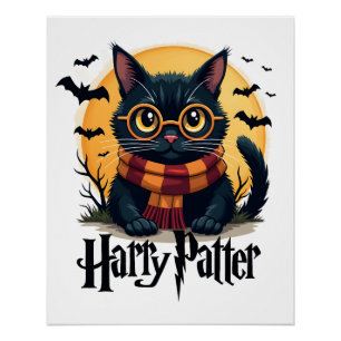 Harry Pawter Witch Black Cat Halloween Funny Movie Poster