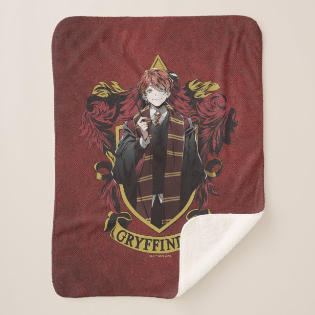 HARRY POTTER™ | Anime Ron Weasley House Crest Sherpa Blanket (Front)