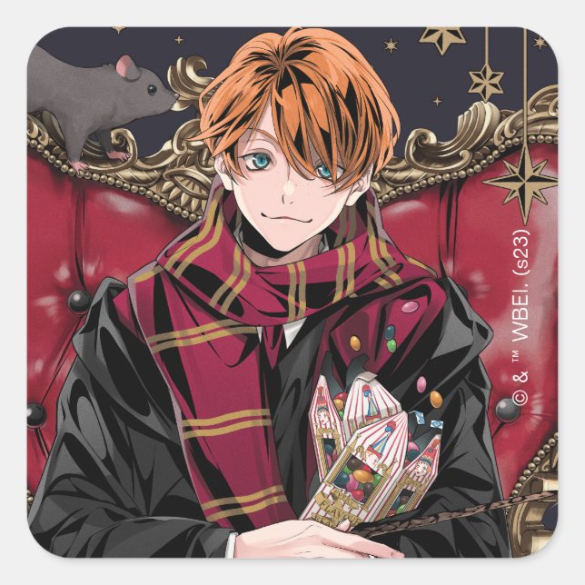 HARRY POTTER™ | Anime Ron Weasley Seated Square Sticker (Front)