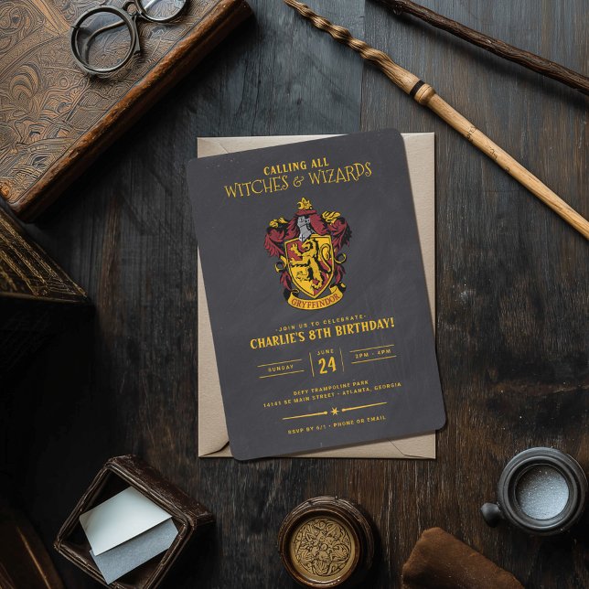 Harry Potter Birthday | Gryffindor Chalkboard Invitation (Invitation on simulated table)
