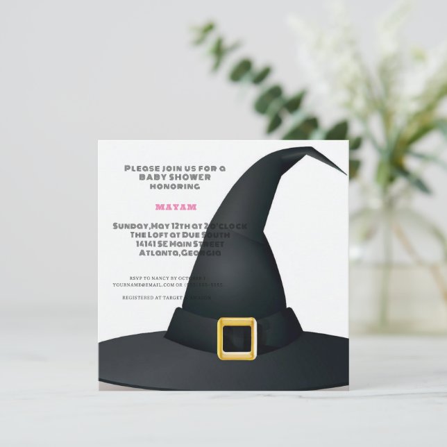 Harry Potter | Black Witch Hat Baby Shower Invitation (Standing Front)
