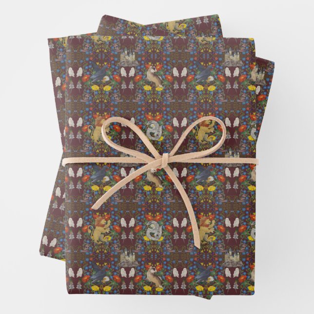 HARRY POTTER™ | Burgundy Watercolor Icon Pattern Wrapping Paper Sheet (In situ)