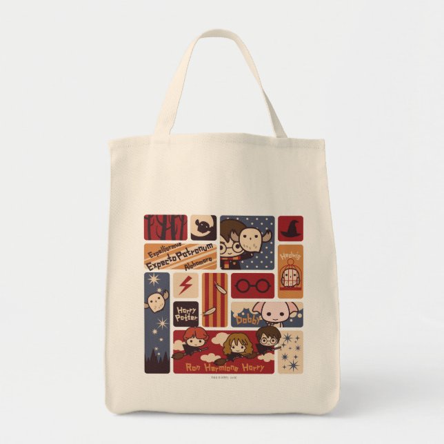 Harry Potter Cartoon Scenes Pattern Tote Bag (Front)