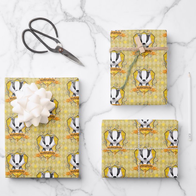 Harry Potter | Charming HUFFLEPUFF™ Crest Wrapping Paper Sheet (Front)