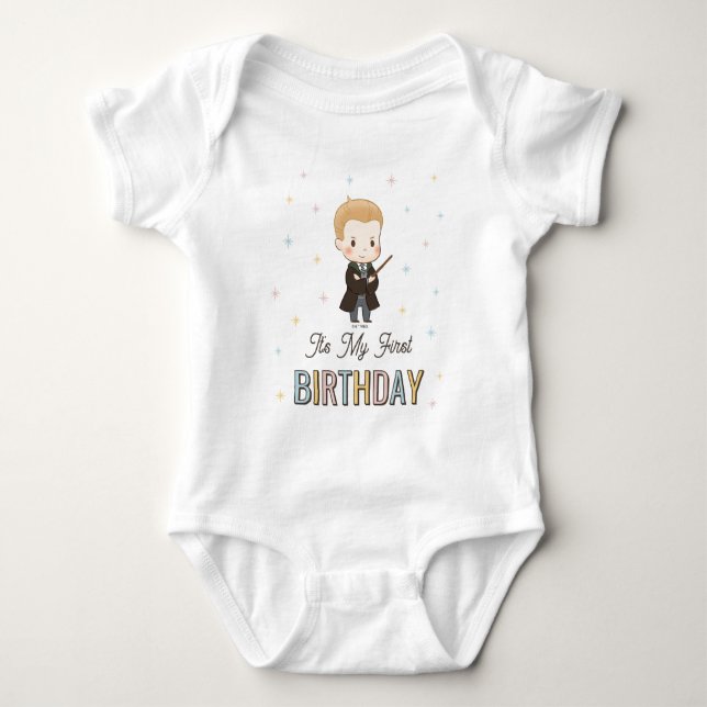 Harry Potter Chibi Draco Malfoy Wizard Birthday Baby Bodysuit (Front)