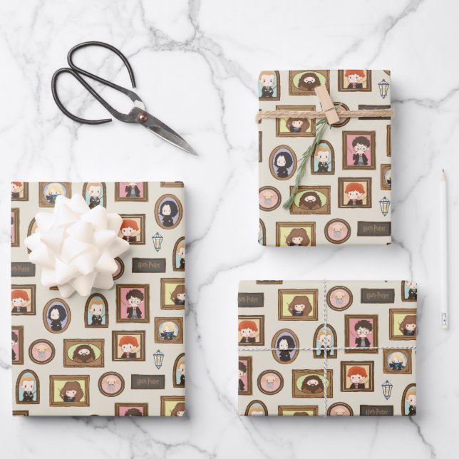 HARRY POTTER™ Chibi Picture Frame Pattern Wrapping Paper Sheet (Front)